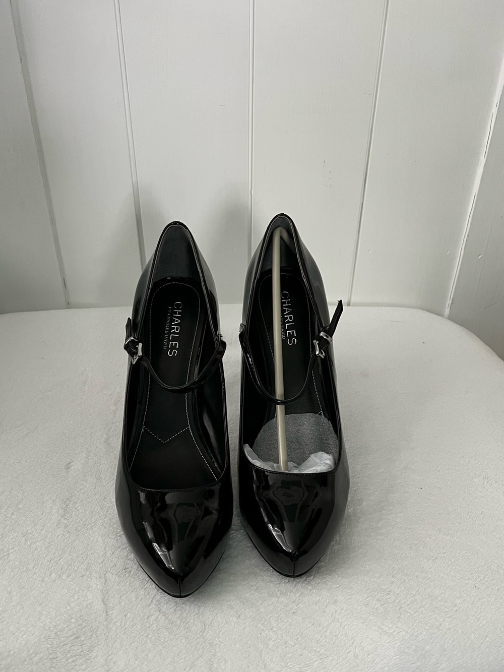 Charles By Charles David Black Patent Pointed Mary Jane Heels